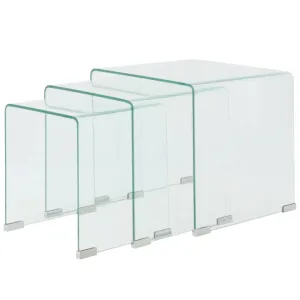 Three Piece Nesting Table Set Tempered Glass Clear