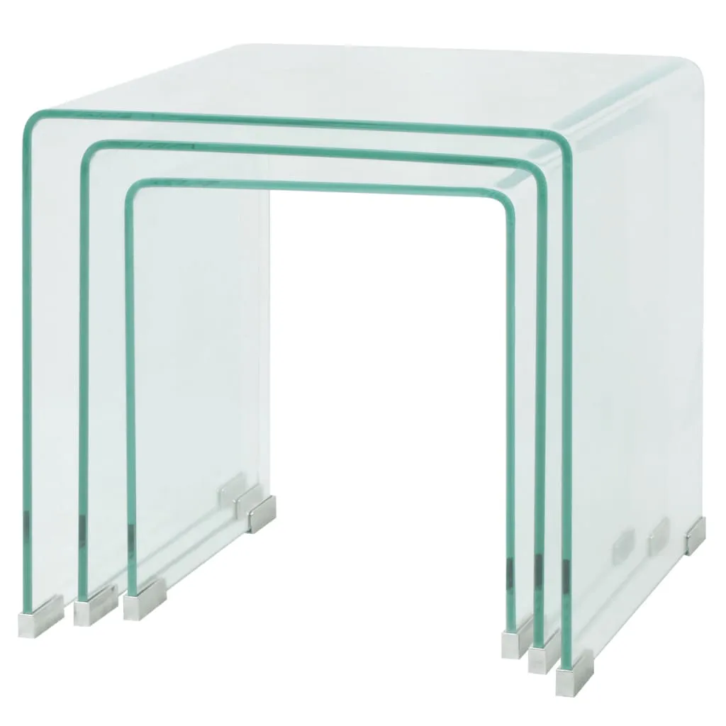 Three Piece Nesting Table Set Tempered Glass Clear