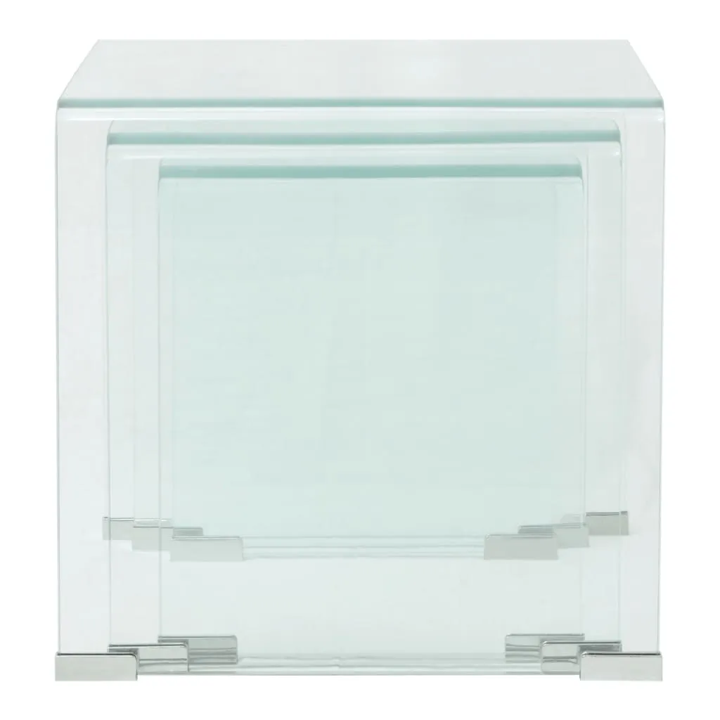 Three Piece Nesting Table Set Tempered Glass Clear