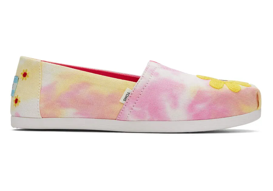 Toms Womens Alpargata Fuchsia Rose Tie Dye Daisy Embroidery