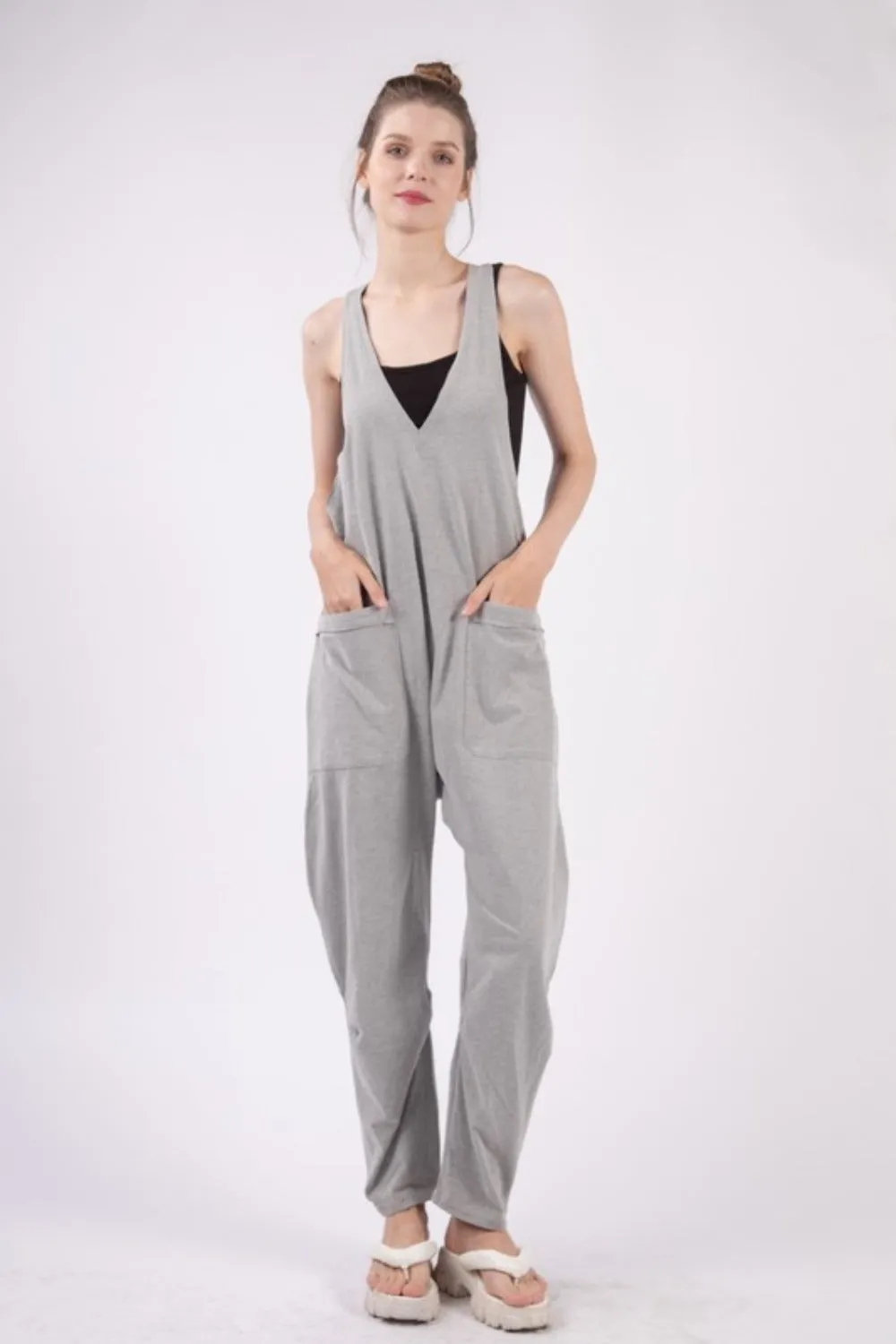 VERY J  Plunge Sleeveless Jumpsuit with Pockets