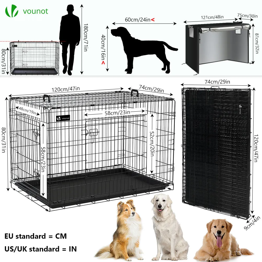 VOUNOT Dog Crate Portable Foldable Secure Pet Puppy Cage with Cover 48 Inches, XXL