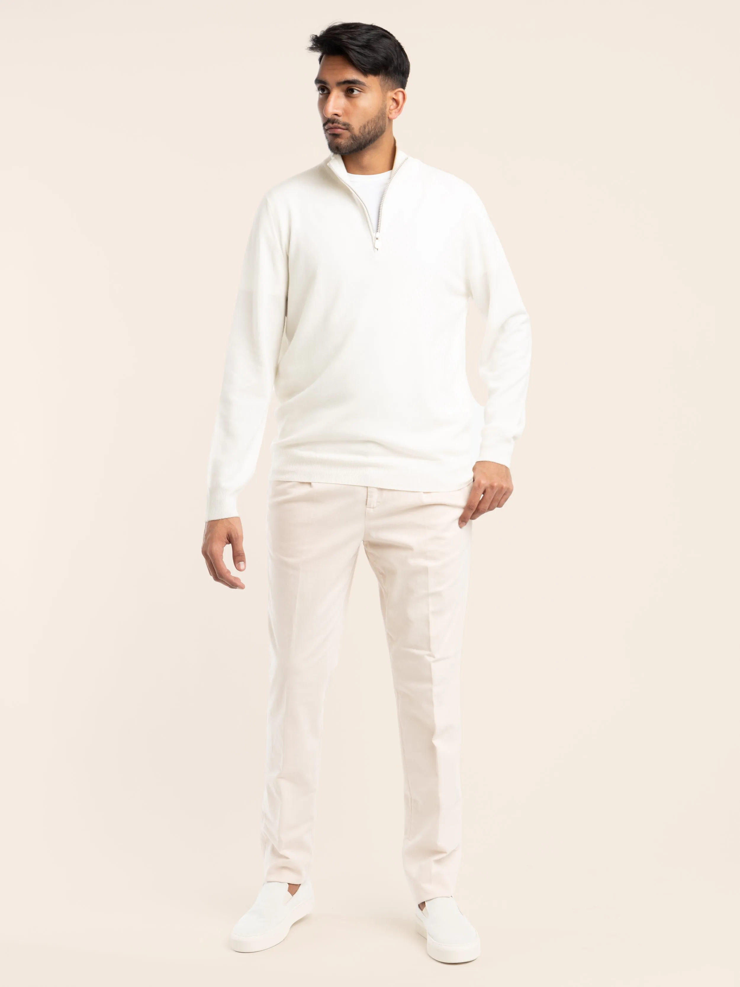 White Cashmere Quarter Zip Sweater