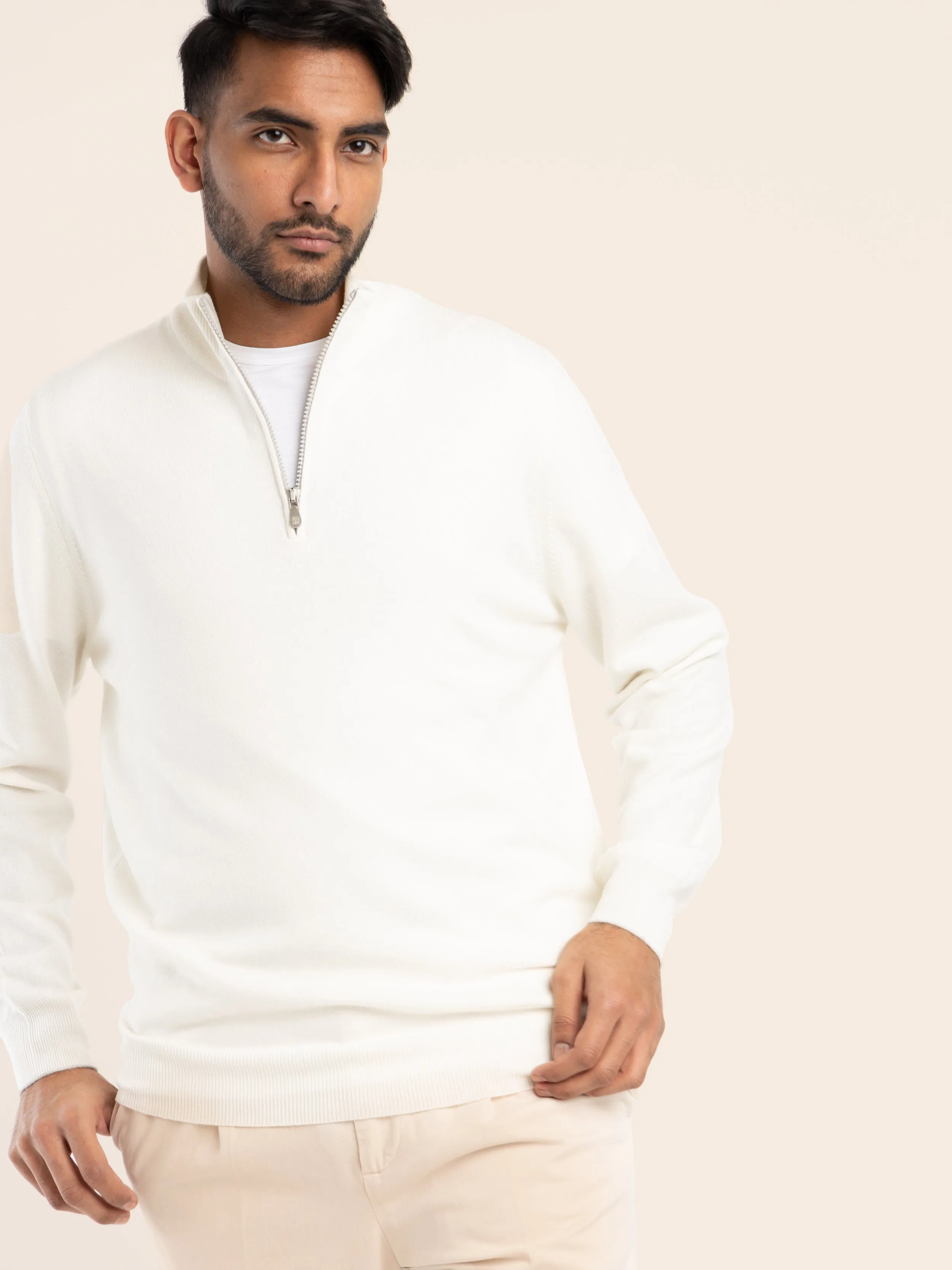 White Cashmere Quarter Zip Sweater