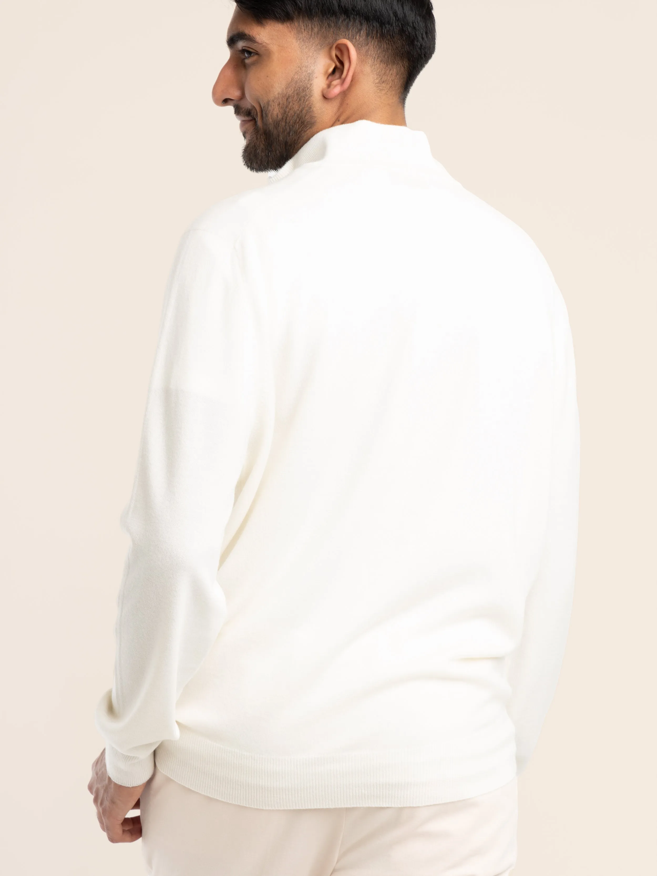 White Cashmere Quarter Zip Sweater