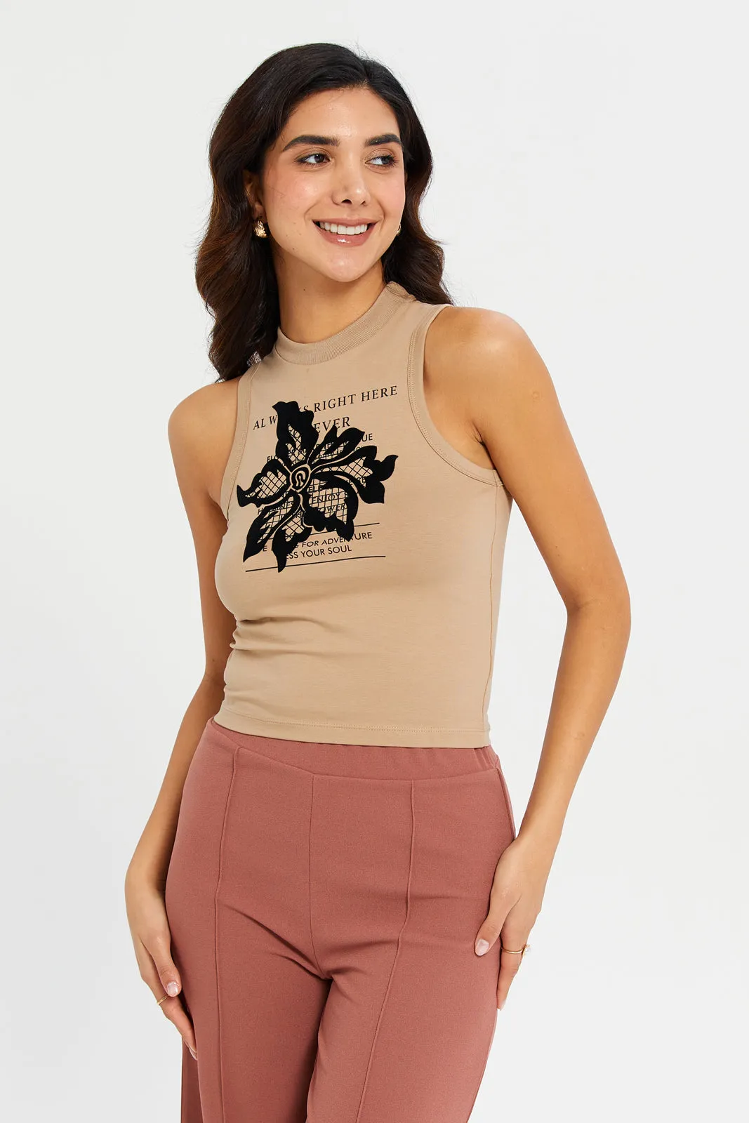 Women Beige Printed T-Shirt