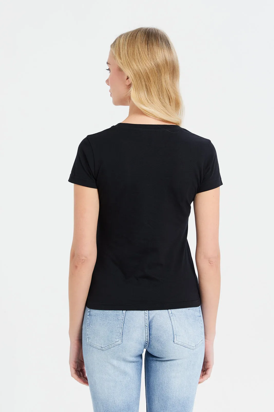 Women Black Printed T-Shirt