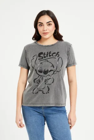 Women Charcoal Stitch Printed T-Shirt