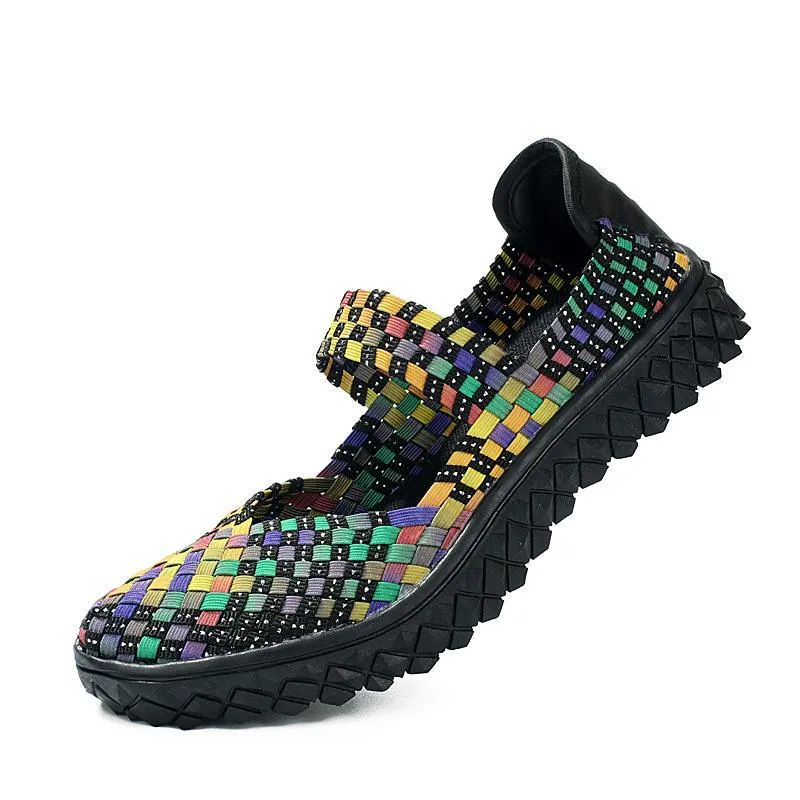 Women comfortable platform woven strap slip on walking sandals