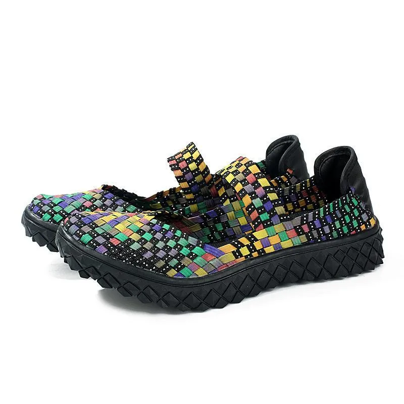 Women comfortable platform woven strap slip on walking sandals