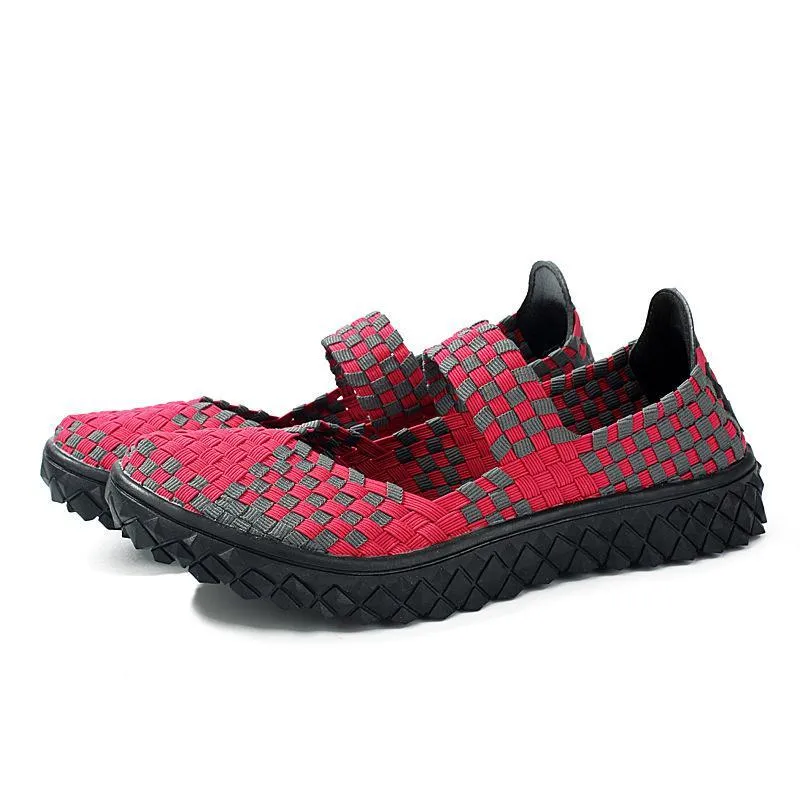 Women comfortable platform woven strap slip on walking sandals