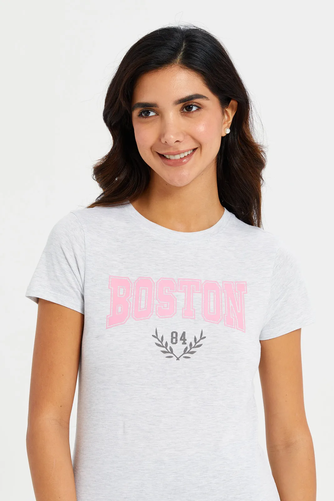 Women Grey Boston Printed T-Shirt