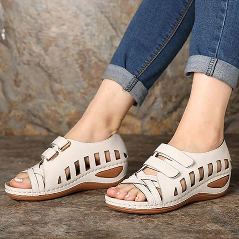 Women hollow out wedge 
peep toe magic tape summer 
sandals