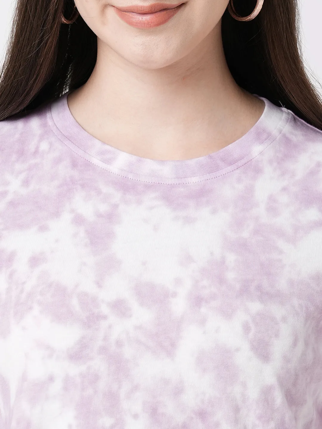 Women Lilac Tie & Dye Short Sleeves T-shirt