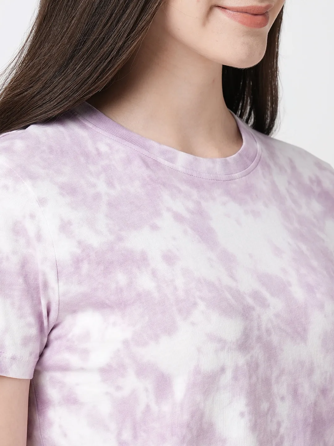 Women Lilac Tie & Dye Short Sleeves T-shirt