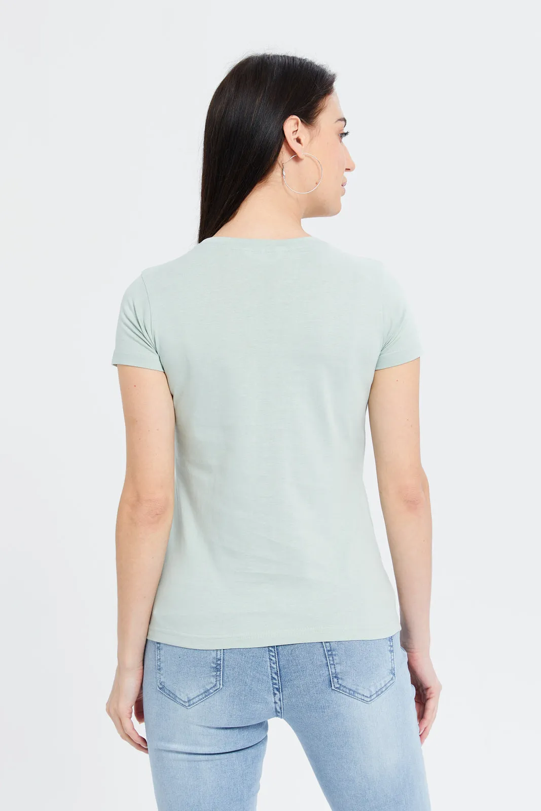 Women Mint Beautiful Embellished T-Shirt