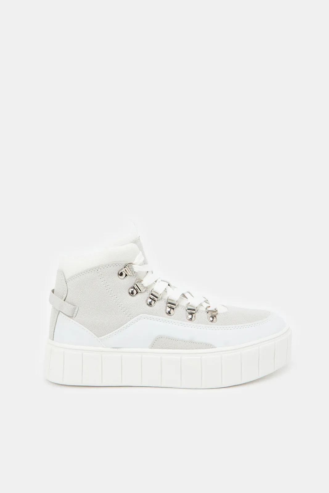 Women White Hightop With Silver Trim Shoes