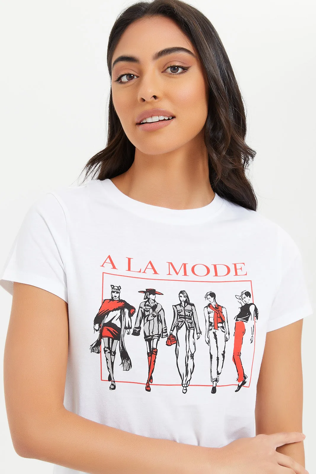 Women White La Mode Printed T-Shirt