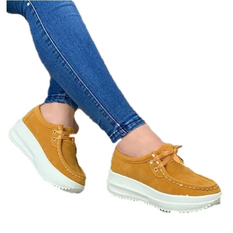 Women's front lace thick platform sneakers lightweight walking shoes