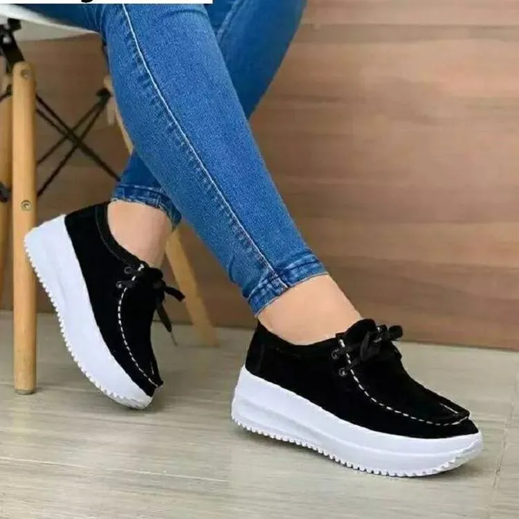 Women's front lace thick platform sneakers lightweight walking shoes