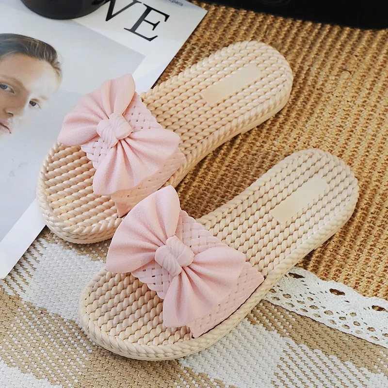 Women's Handmade Slipper Slides with Bow