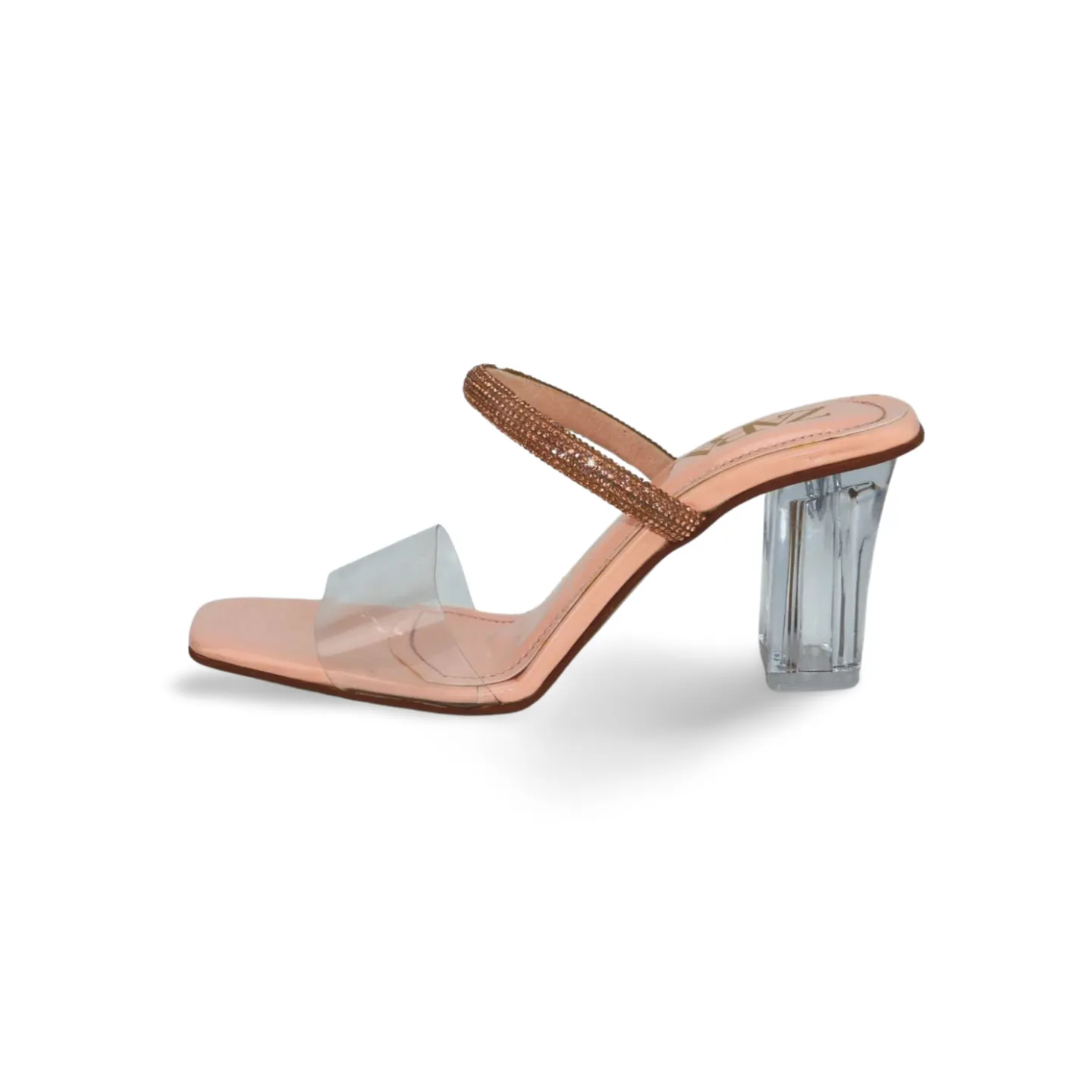 Women's High Heel Transparent Mules with Rhinestone Accents