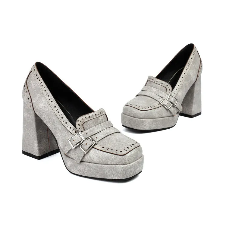 Women's Square Toe High Heel Platform Loafers