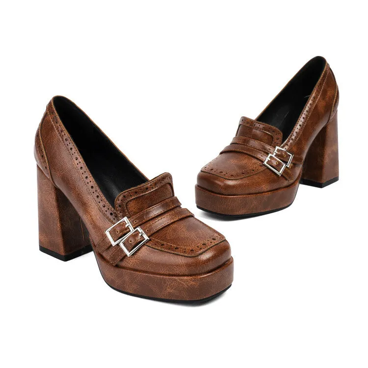 Women's Square Toe High Heel Platform Loafers