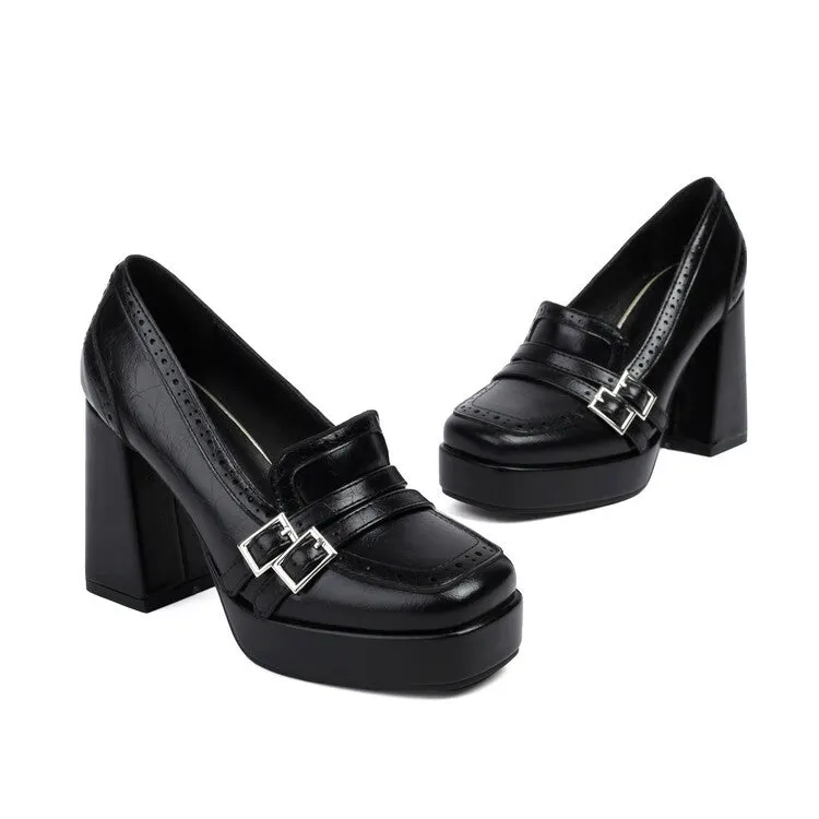 Women's Square Toe High Heel Platform Loafers